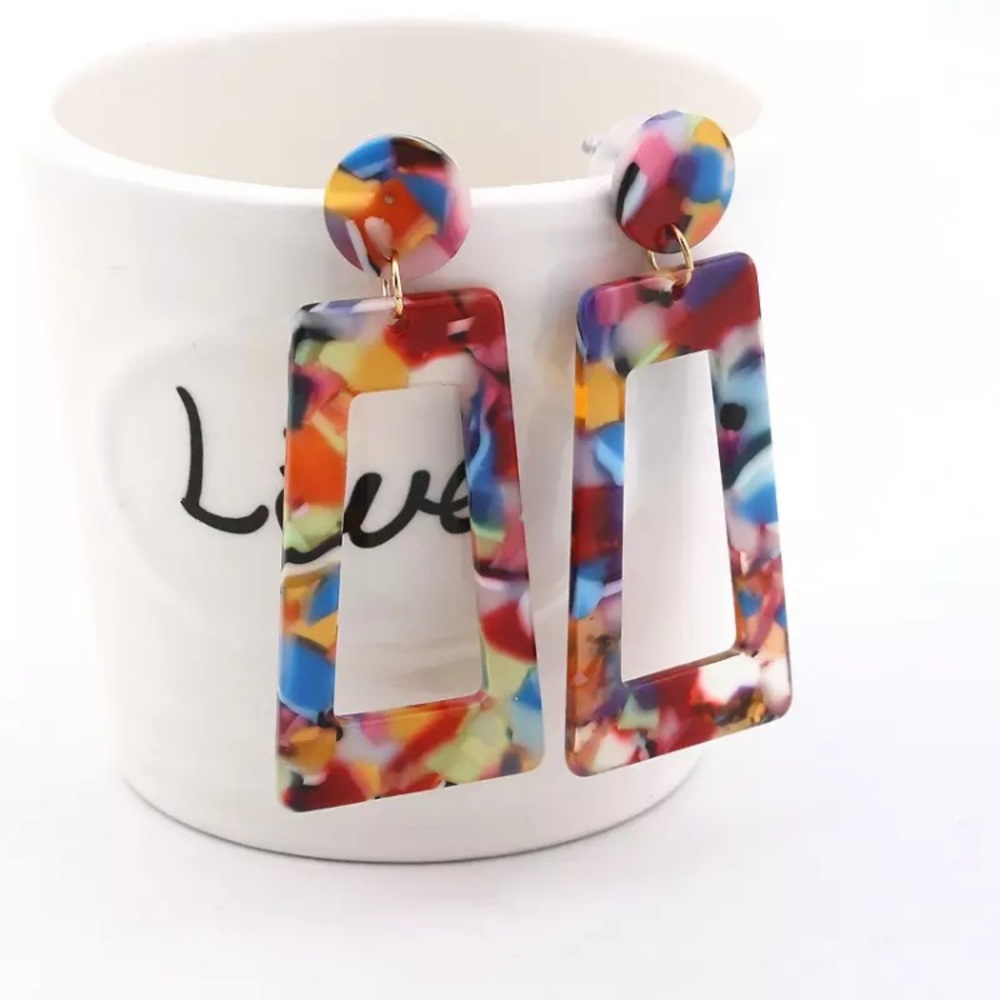 New! Acrylic Geometric Drop Earring - Picture 2 of 8